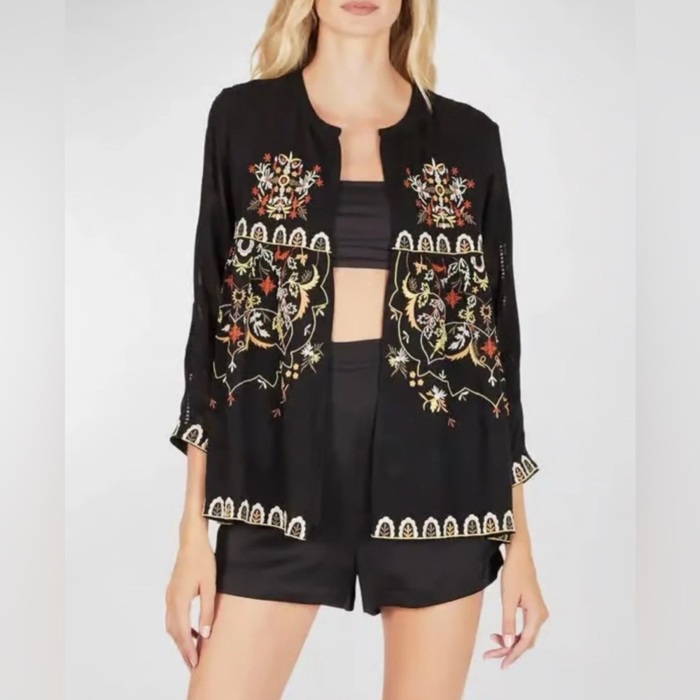 Topshop Women’s Embroidered Kimono Jacket Floral Gypsy Boho Bohemian Size 6